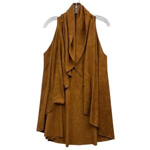 Brown Boho Festival Waterfall Drape Open Front Sleeveless Faux Suede Vest M